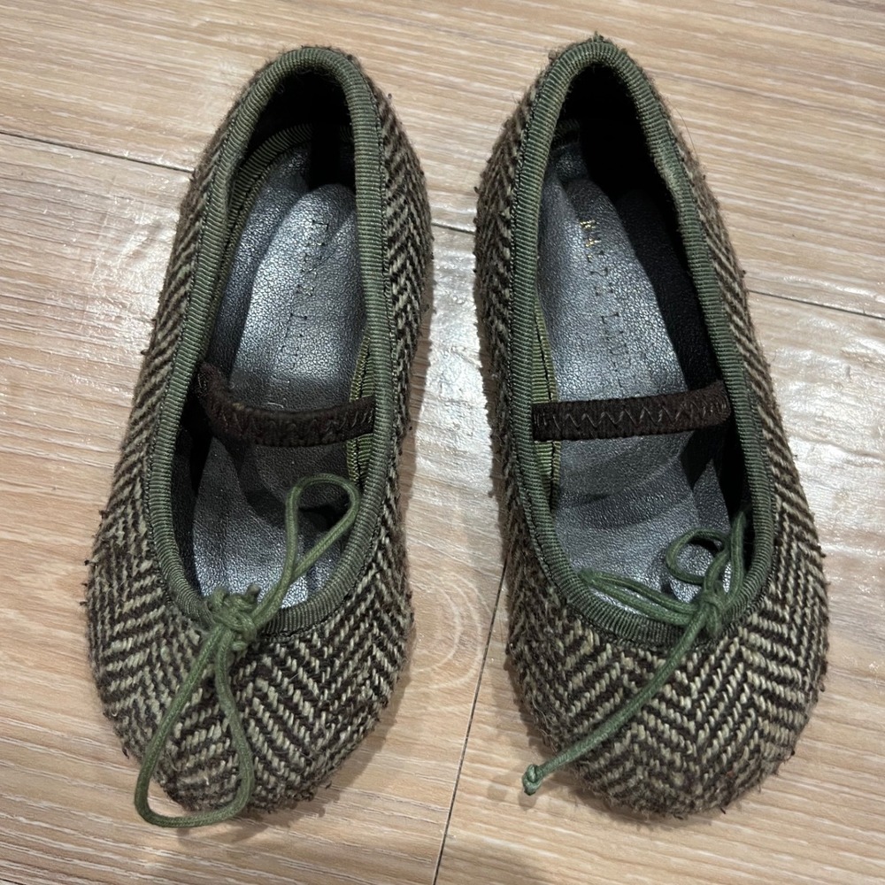 Ralph Lauren Baby Girl Herringbone Mary Jane Ballet Flats Brown Green Size 5